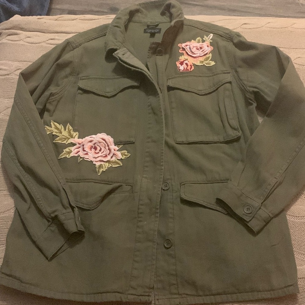 Army green jacket.